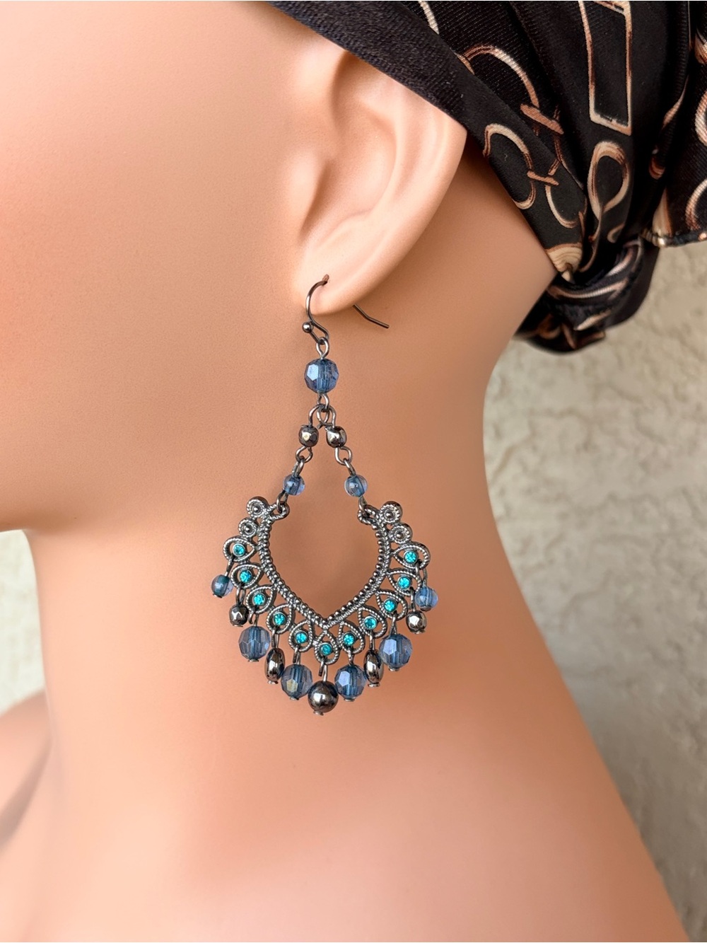 Boho Teardrop Chandelier Dangle Earrings with Teal Accents